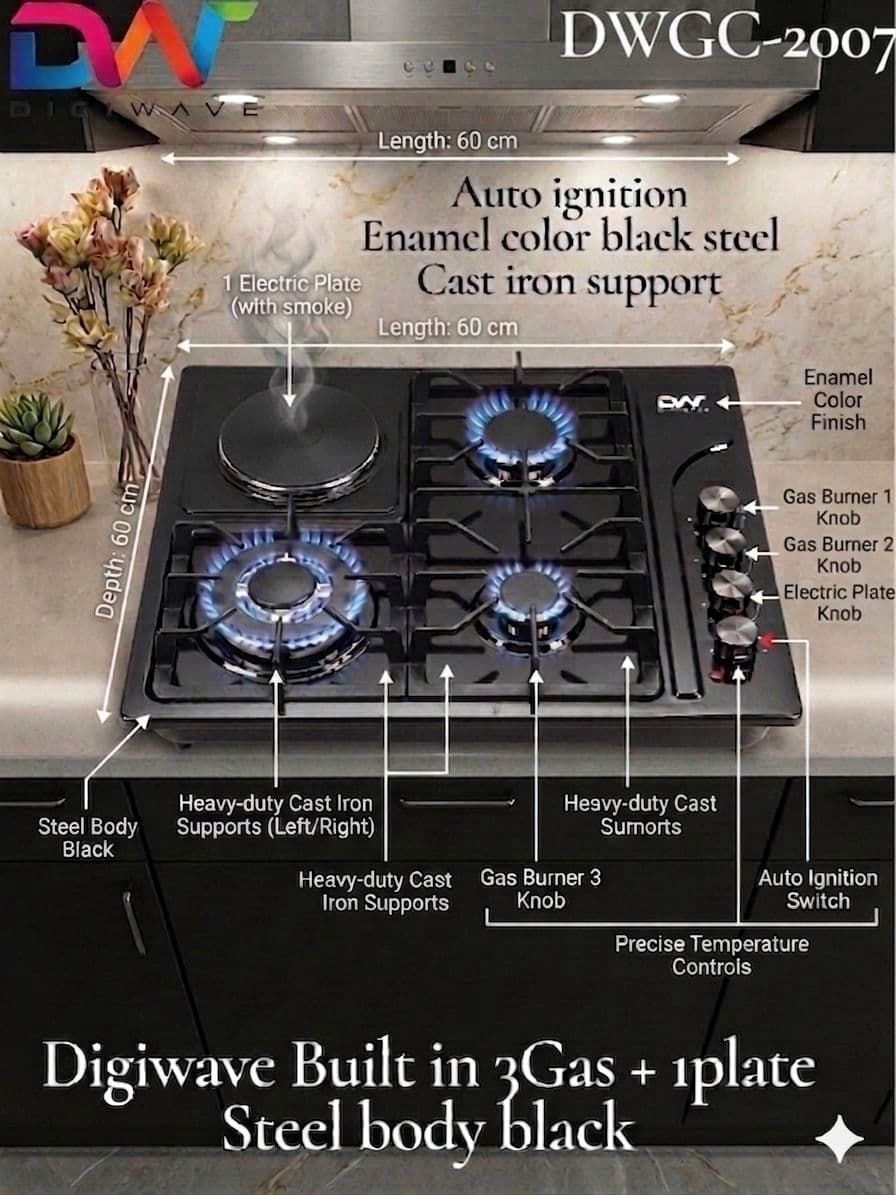 Digiwave gas cooker 3Gas + 1Plate